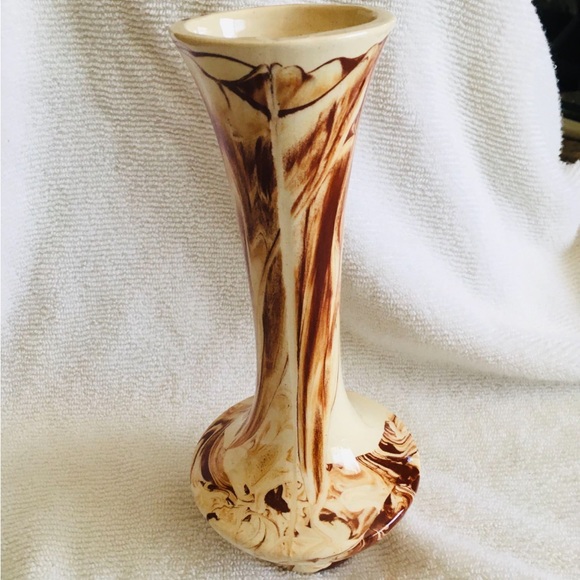 Vtg Alaska Pottery Red-Brown White Swirl Vase - Picture 3 of 6